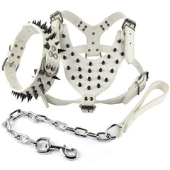 Leather Dog Harness Collar and Chain Leash Set Spiked Vest For Boxer Black Spikes for Medium Large Dogs Pitbull Matiffer
