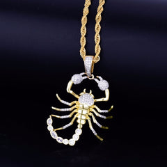 Animal Scorpion Hip Hop Pendant Necklace Chain Gold Color Bling Cubic Zircon Men's  Women Jewelry For Gift