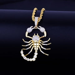 Animal Scorpion Hip Hop Pendant Necklace Chain Gold Color Bling Cubic Zircon Men's  Women Jewelry For Gift