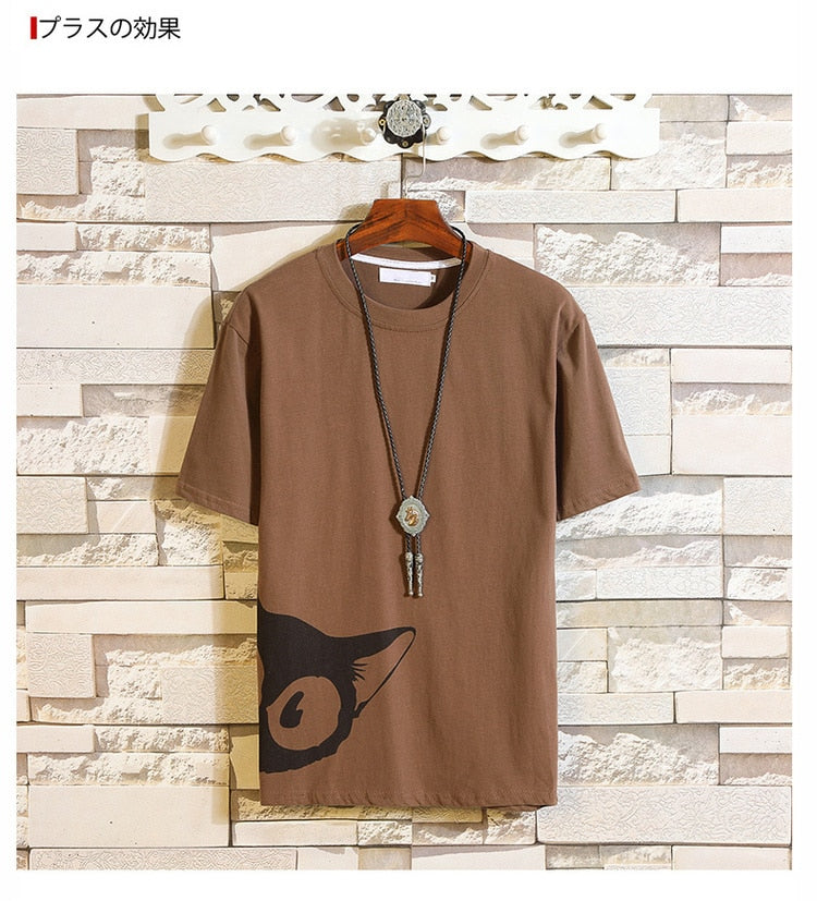 Funny Anime Cat Print O-Neck Fitness Black Tshirt Men White Oversized Hip-hop Cotton Tees Male Summer Streetwear Fashion T shirt | Vimost Shop.