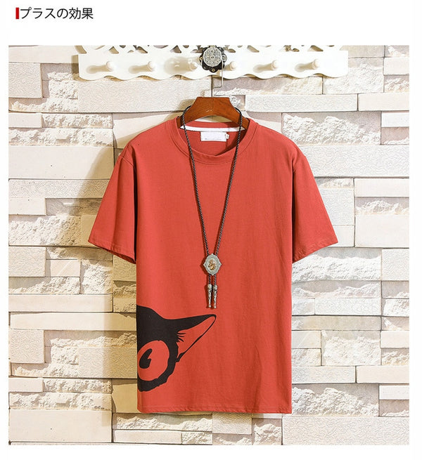 Funny Anime Cat Print O-Neck Fitness Black Tshirt Men White Oversized Hip-hop Cotton Tees Male Summer Streetwear Fashion T shirt | Vimost Shop.