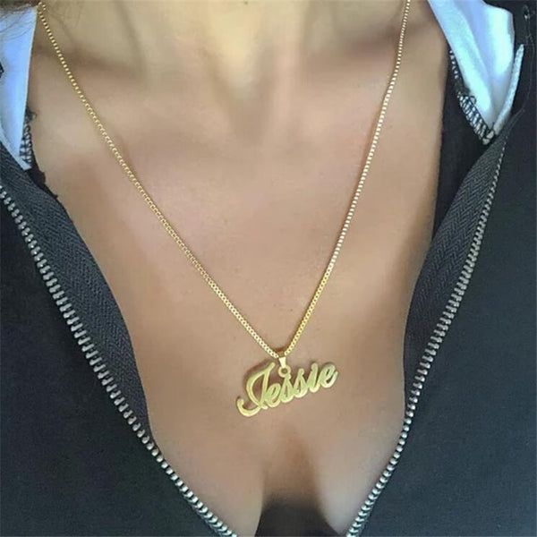 Gold Box Chain Custom Jewelry Personalized Name Pendant Necklace Handmade Cursive Nameplate Choker Women Men Bijoux BFF Gift | Vimost Shop.
