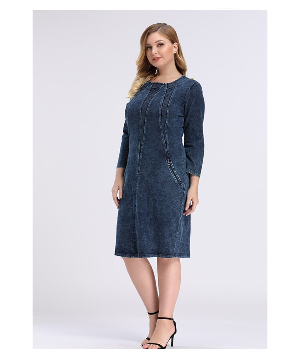 Women's Plus Size Denim Dress Premium Stretch Denim Slim Fit Dress Casual Dress with shoulder pads