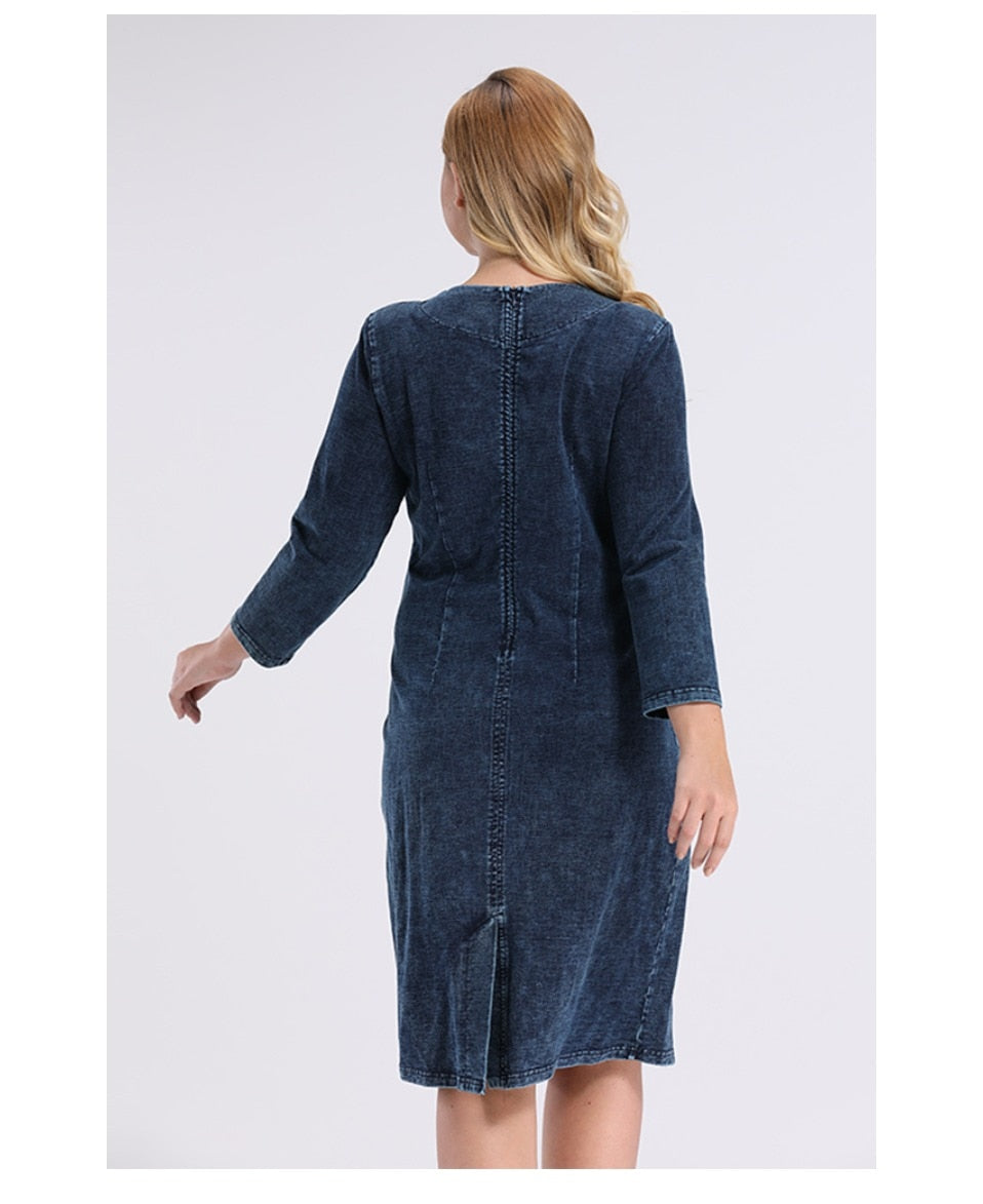 Women's Plus Size Denim Dress Premium Stretch Denim Slim Fit Dress Casual Dress with shoulder pads