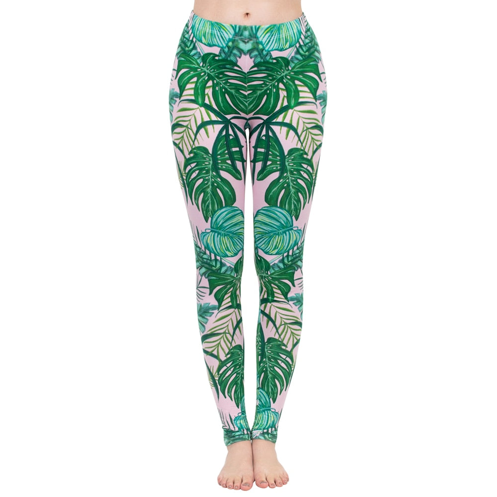 Fashion Women Legging Pink Tropics Printing With Multicolor Pattern Leggins High Elasticity Legins Fitness Pants Leggings | Vimost Shop.
