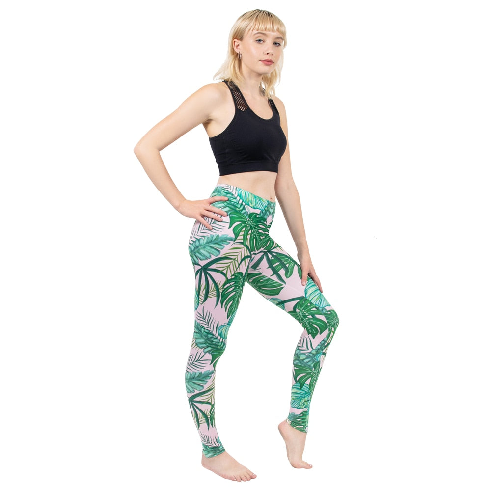 Fashion Women Legging Pink Tropics Printing With Multicolor Pattern Leggins High Elasticity Legins Fitness Pants Leggings | Vimost Shop.