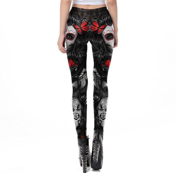 Halloween Sugar Skull Leggings For Women Girl Rose Print Fantastic Workout Party Ankle Pant | Vimost Shop.