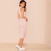 Pink Mock Neck Rib Knit Plain Pencil Dress Women Stand Collar Sleeveless Slim Dress Elegant Going Out Bodycon Dress | Vimost Shop.
