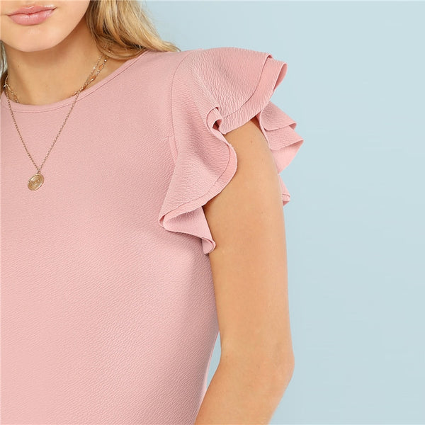 Layered Ruffle Detail Textured Bodysuit Summer Round Neck Ruffle Bodysuit Clothing | Vimost Shop.