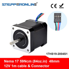 Nema 17 Stepper Motor 48mm 42BYGH Stepping Motor 2A (17HS19-2004S1) Motor 4-lead 1m Cable for 3D Printer CNC XYZ Motor
