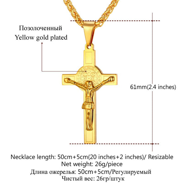Jesus Piece Latin Cross Pendant Necklace Christmas Gift Gold Color 316L Stainless Steel For Men Chain Christian Jewelry | Vimost Shop.