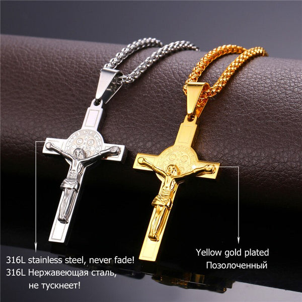Jesus Piece Latin Cross Pendant Necklace Christmas Gift Gold Color 316L Stainless Steel For Men Chain Christian Jewelry | Vimost Shop.