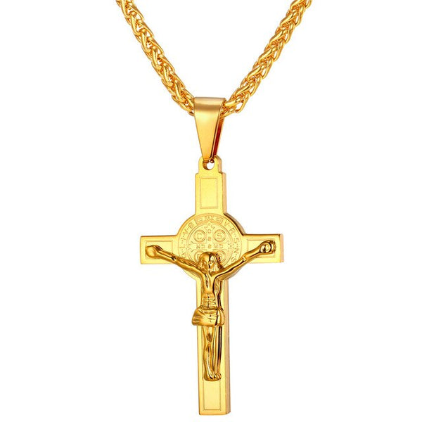 Jesus Piece Latin Cross Pendant Necklace Christmas Gift Gold Color 316L Stainless Steel For Men Chain Christian Jewelry | Vimost Shop.