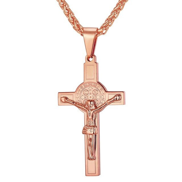 Jesus Piece Latin Cross Pendant Necklace Christmas Gift Gold Color 316L Stainless Steel For Men Chain Christian Jewelry | Vimost Shop.