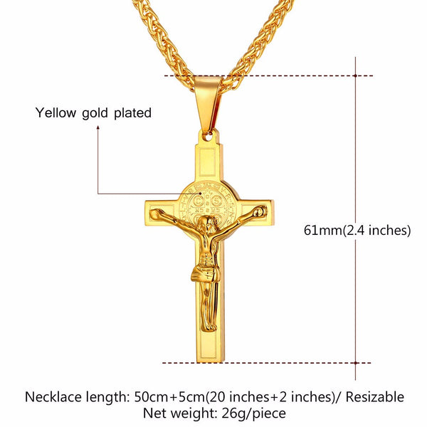 Jesus Piece Latin Cross Pendant Necklace Christmas Gift Gold Color 316L Stainless Steel For Men Chain Christian Jewelry | Vimost Shop.