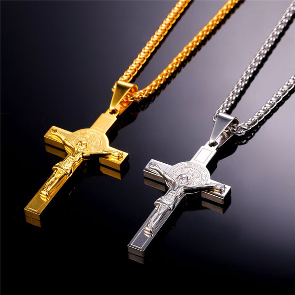 Jesus Piece Latin Cross Pendant Necklace Christmas Gift Gold Color 316L Stainless Steel For Men Chain Christian Jewelry | Vimost Shop.