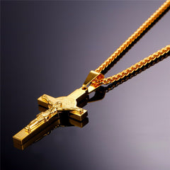 Jesus Piece Latin Cross Pendant Necklace Christmas Gift Gold Color 316L Stainless Steel For Men Chain Christian Jewelry