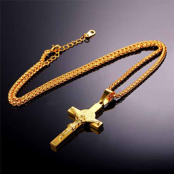 Jesus Piece Latin Cross Pendant Necklace Christmas Gift Gold Color 316L Stainless Steel For Men Chain Christian Jewelry | Vimost Shop.