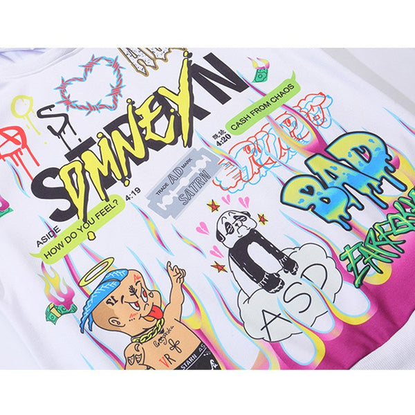 Hoodies Men Hip Hop Letter Print Men Pullover Cartoon Oversize Style Hooded Sweatshirt Lover High Street Streetwear