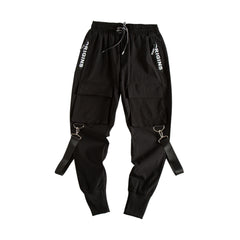 Streetwear Men Ribbons Color Block Black Pocket Cargo Pants  Harem Joggers Harajuku Sweatpant Hip Hop Trousers Casual Pants