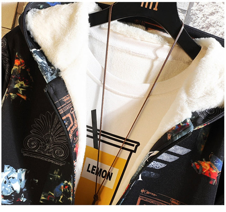 Fleece Jacket Winter Parkas Men 5XL Print Military Japanese Hooded Long Trench Coat Black Hip Hop Streetwear Thick Men's Jackets | Vimost Shop.