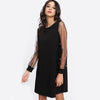 Elegant Womens Dresses Pearl Beading Mesh Sleeve Tunic Dress Autumn Black Boat Neck Long Sleeve A Line Dress | Vimost Shop.