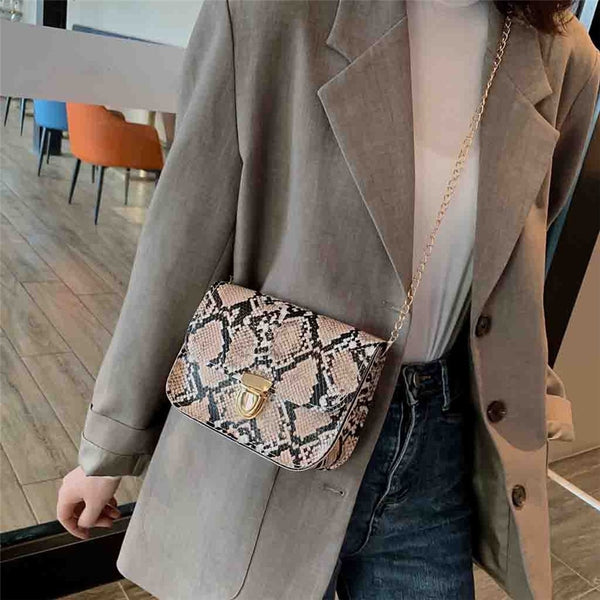 Women Snake Pattern Fashion Shoulder Messenger Bag Casual Chain Small Square Bag Female Luxury Wild Bag Bolso femenino | Vimost Shop.
