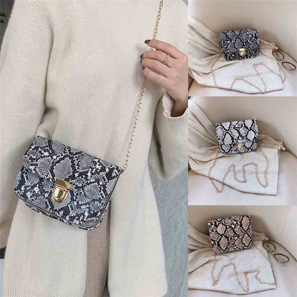 Women Snake Pattern Fashion Shoulder Messenger Bag Casual Chain Small Square Bag Female Luxury Wild Bag Bolso femenino | Vimost Shop.