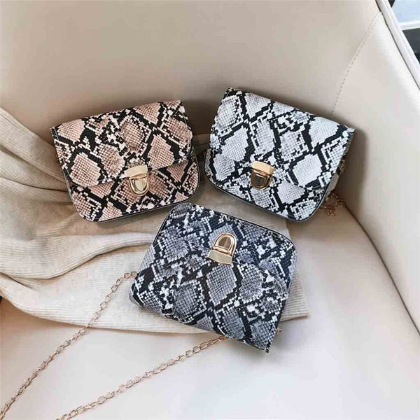 Women Snake Pattern Fashion Shoulder Messenger Bag Casual Chain Small Square Bag Female Luxury Wild Bag Bolso femenino | Vimost Shop.