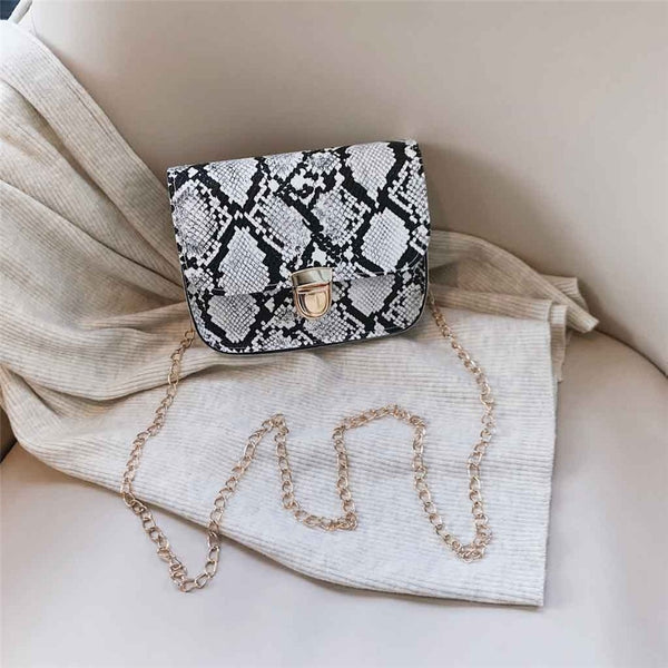 Women Snake Pattern Fashion Shoulder Messenger Bag Casual Chain Small Square Bag Female Luxury Wild Bag Bolso femenino | Vimost Shop.