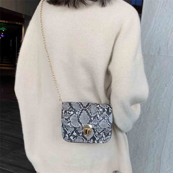 Women Snake Pattern Fashion Shoulder Messenger Bag Casual Chain Small Square Bag Female Luxury Wild Bag Bolso femenino | Vimost Shop.