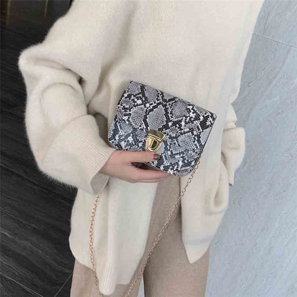Women Snake Pattern Fashion Shoulder Messenger Bag Casual Chain Small Square Bag Female Luxury Wild Bag Bolso femenino | Vimost Shop.