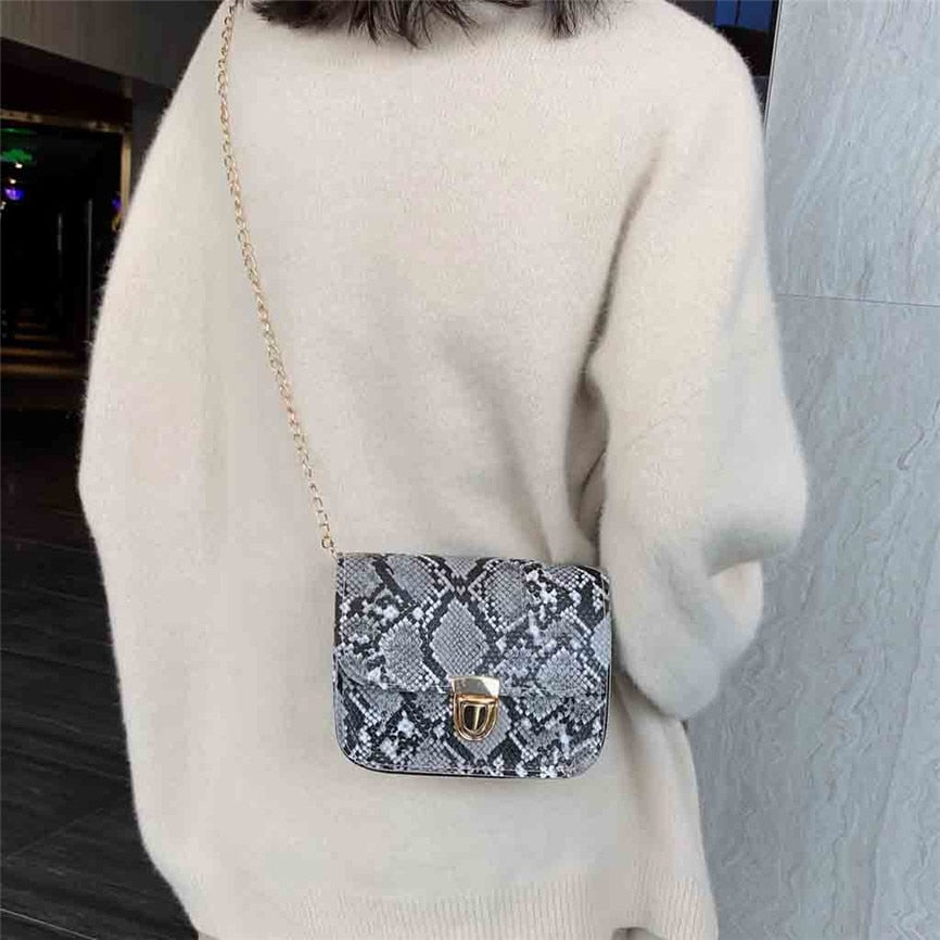 Women Snake Pattern Fashion Shoulder Messenger Bag Casual Chain Small Square Bag Female Luxury Wild Bag Bolso femenino | Vimost Shop.