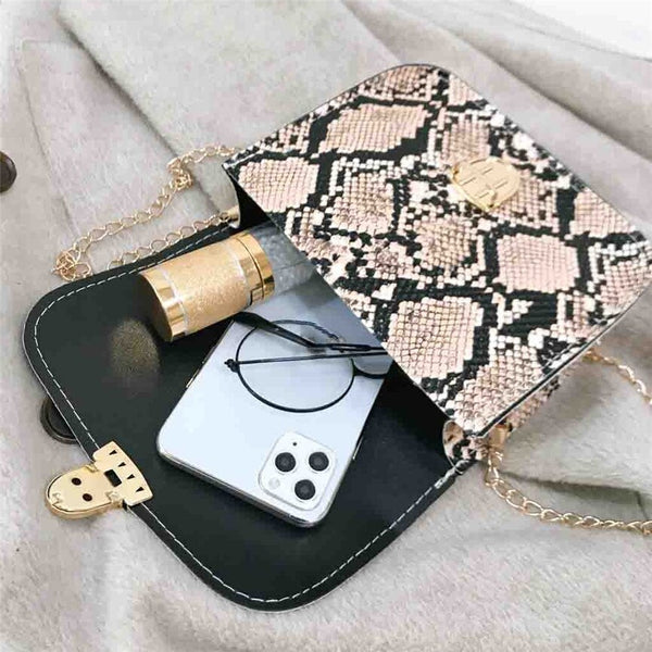 Women Snake Pattern Fashion Shoulder Messenger Bag Casual Chain Small Square Bag Female Luxury Wild Bag Bolso femenino | Vimost Shop.