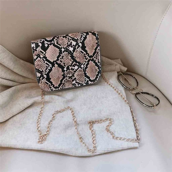 Women Snake Pattern Fashion Shoulder Messenger Bag Casual Chain Small Square Bag Female Luxury Wild Bag Bolso femenino | Vimost Shop.