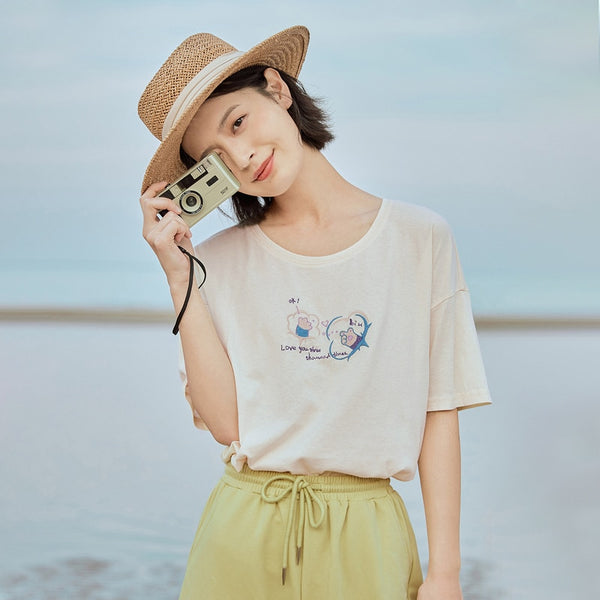 Loose Literary All-match Pure Cotton Printed Short Sleeve T-shirt | Vimost Shop.
