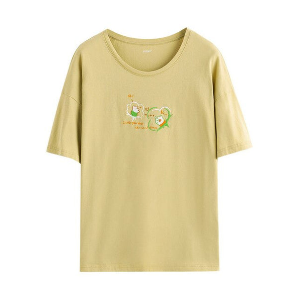 Loose Literary All-match Pure Cotton Printed Short Sleeve T-shirt | Vimost Shop.