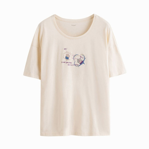 Loose Literary All-match Pure Cotton Printed Short Sleeve T-shirt | Vimost Shop.