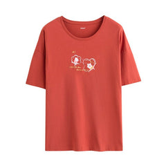 Loose Literary All-match Pure Cotton Printed Short Sleeve T-shirt