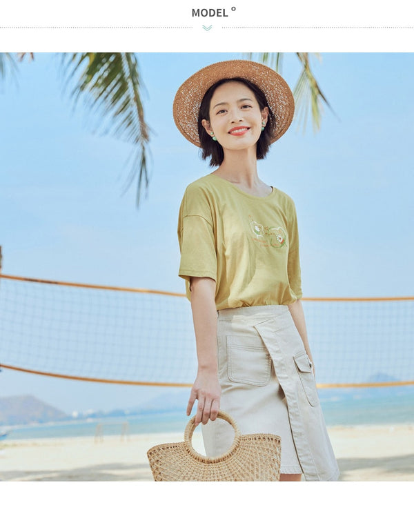 Loose Literary All-match Pure Cotton Printed Short Sleeve T-shirt | Vimost Shop.