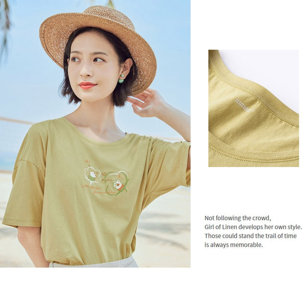 Loose Literary All-match Pure Cotton Printed Short Sleeve T-shirt | Vimost Shop.