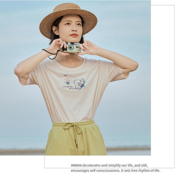 Loose Literary All-match Pure Cotton Printed Short Sleeve T-shirt | Vimost Shop.