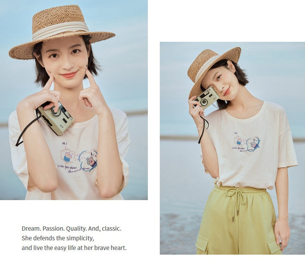 Loose Literary All-match Pure Cotton Printed Short Sleeve T-shirt | Vimost Shop.