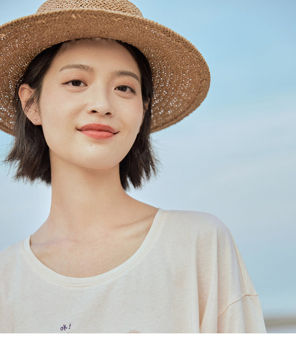 Loose Literary All-match Pure Cotton Printed Short Sleeve T-shirt | Vimost Shop.