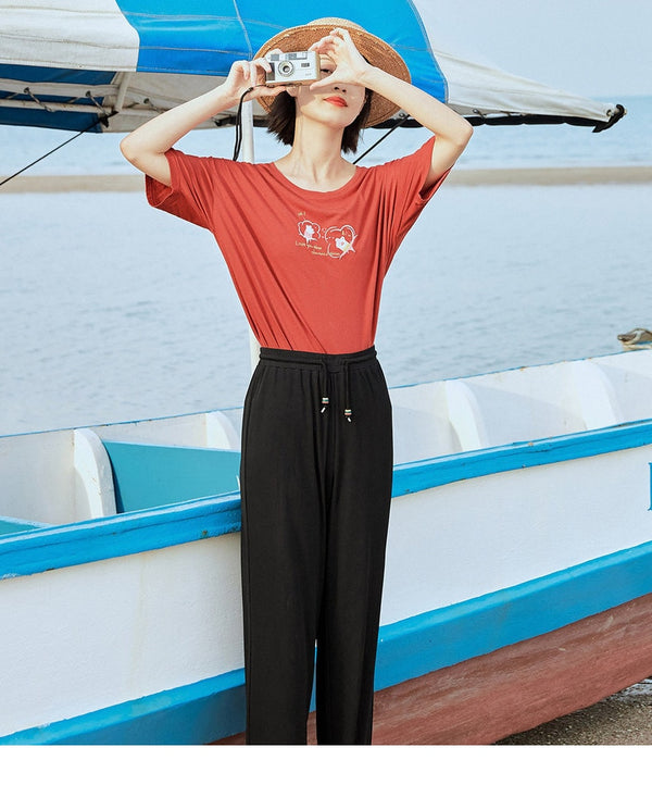 Loose Literary All-match Pure Cotton Printed Short Sleeve T-shirt | Vimost Shop.