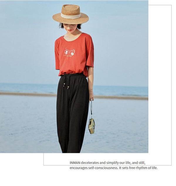 Loose Literary All-match Pure Cotton Printed Short Sleeve T-shirt | Vimost Shop.