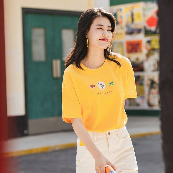 Pure Cotton Cute Chinese Printed All-match T-shirt | Vimost Shop.