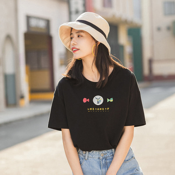 Pure Cotton Cute Chinese Printed All-match T-shirt | Vimost Shop.