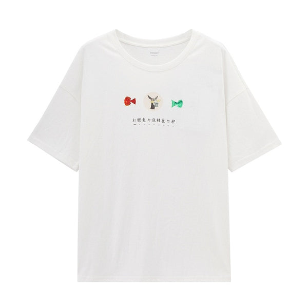 Pure Cotton Cute Chinese Printed All-match T-shirt | Vimost Shop.