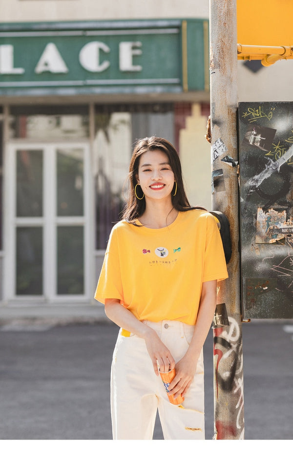 Pure Cotton Cute Chinese Printed All-match T-shirt | Vimost Shop.